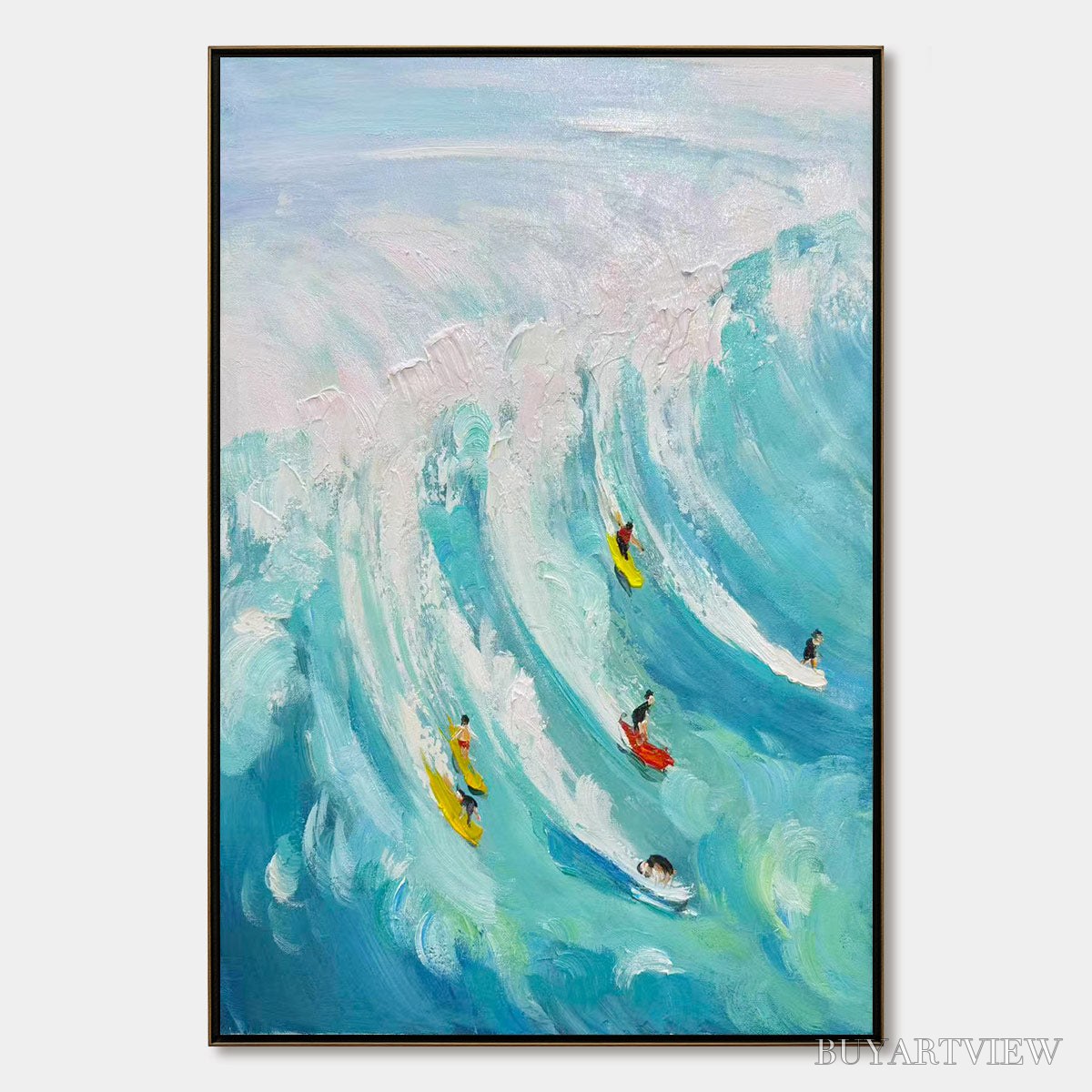 BUYARTVIEW Ready to Ship | Catching the Wave – Vertical Surfer Ocean Painting - image 3