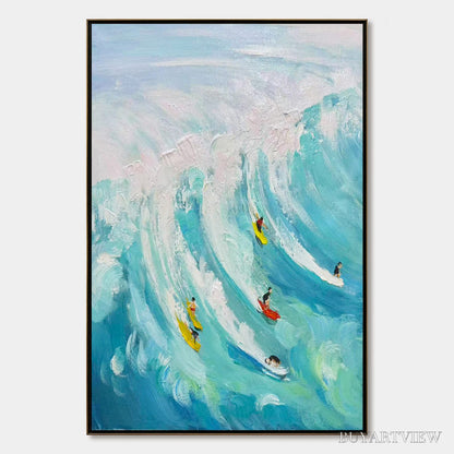 BUYARTVIEW Ready to Ship | Catching the Wave – Vertical Surfer Ocean Painting - image 3
