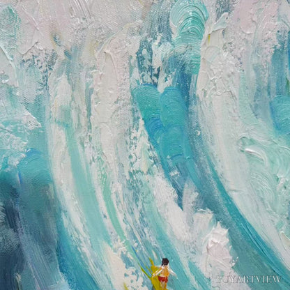 BUYARTVIEW Ready to Ship | Catching the Wave – Vertical Surfer Ocean Painting - image 4