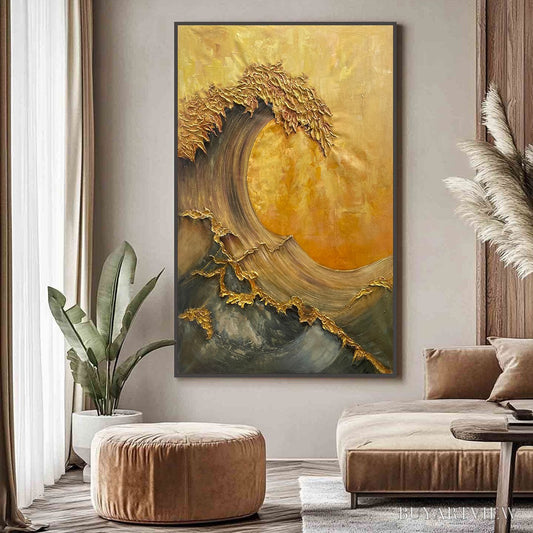 BUYARTVIEW Ready to Ship | Golden Wave Dreams – A Work of Textured Sea Billows - image 1
