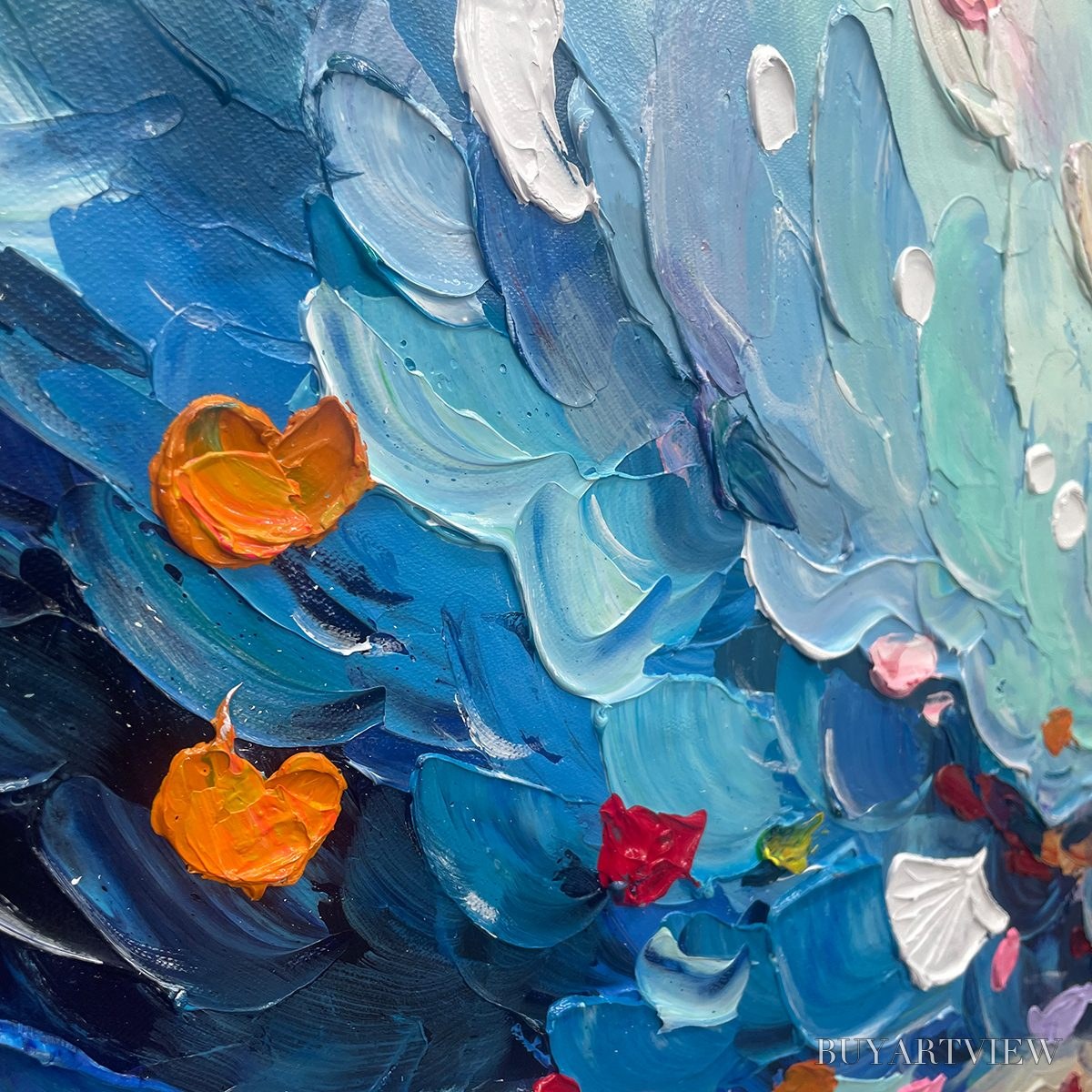 BUYARTVIEW Ready to Ship | Coral Dream – Textured Abstract Seascape Oil Painting - image 4