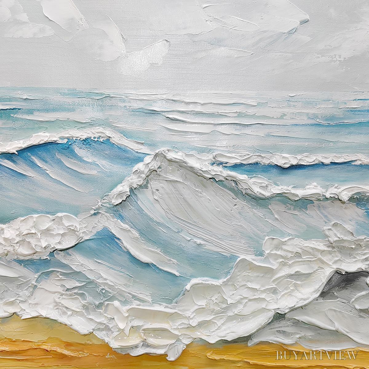 BUYARTVIEW Ready to Ship | Ocean'S Embrace – Textured Seascape Painting - image 2