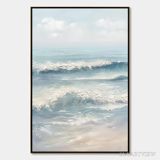 BUYARTVIEW Serene Shore – Textured Minimalist Coastal Seascape - image 1