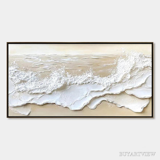 BUYARTVIEW Serenity Tide – Textured Minimalist Beach Scene Painting - image 1