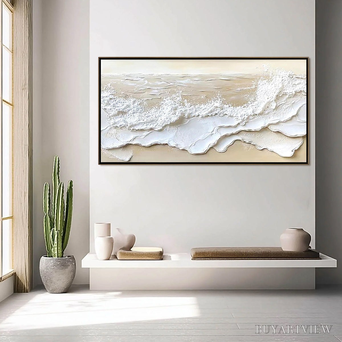 BUYARTVIEW Serenity Tide – Textured Minimalist Beach Scene Painting - image 4