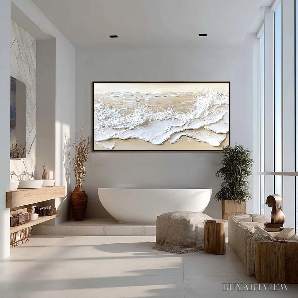BUYARTVIEW Serenity Tide – Textured Minimalist Beach Scene Painting - image 5
