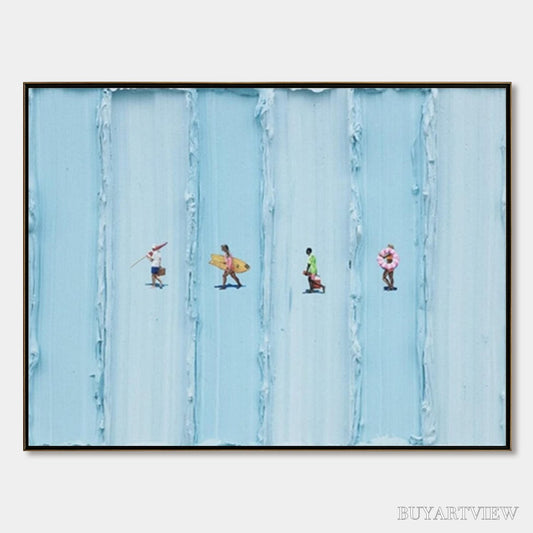 BUYARTVIEW Surf Stripes – Minimalist Beach Impasto Painting - image 1