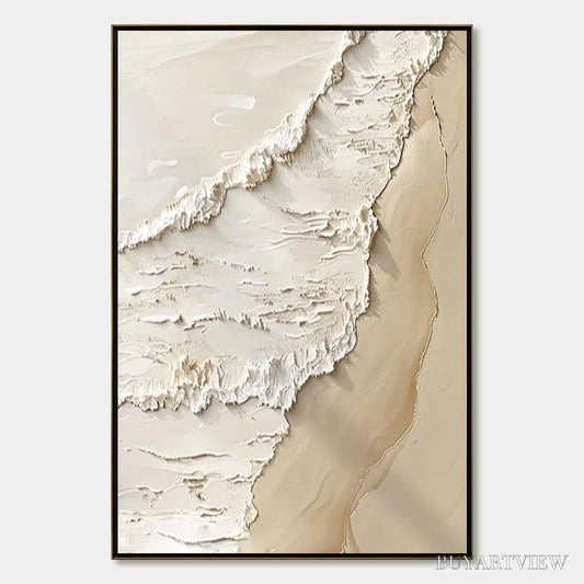 BUYARTVIEW Shoreline Whispers – Textured Minimalist Beach Scene Painting - image 1