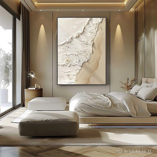 BUYARTVIEW Shoreline Whispers – Textured Minimalist Beach Scene Painting - image 2