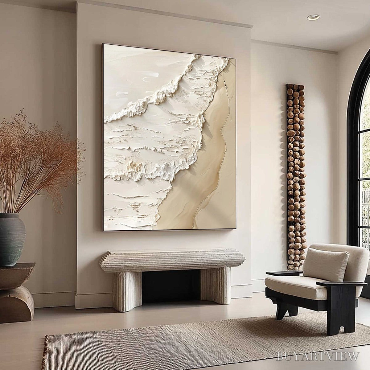 BUYARTVIEW Shoreline Whispers – Textured Minimalist Beach Scene Painting - image 3