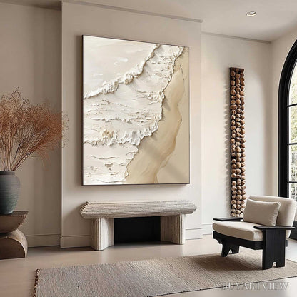BUYARTVIEW Shoreline Whispers – Textured Minimalist Beach Scene Painting - image 3