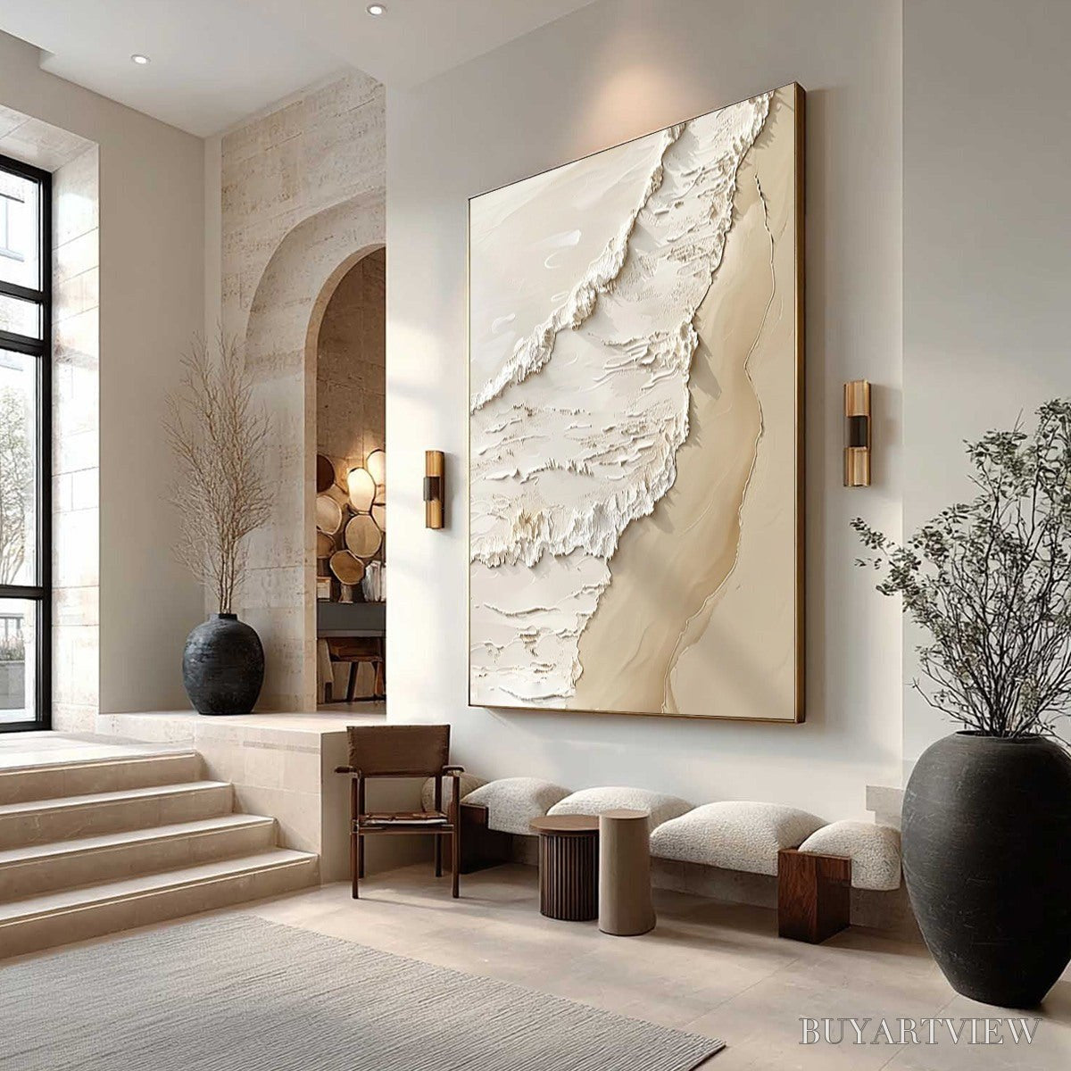 BUYARTVIEW Shoreline Whispers – Textured Minimalist Beach Scene Painting - image 4