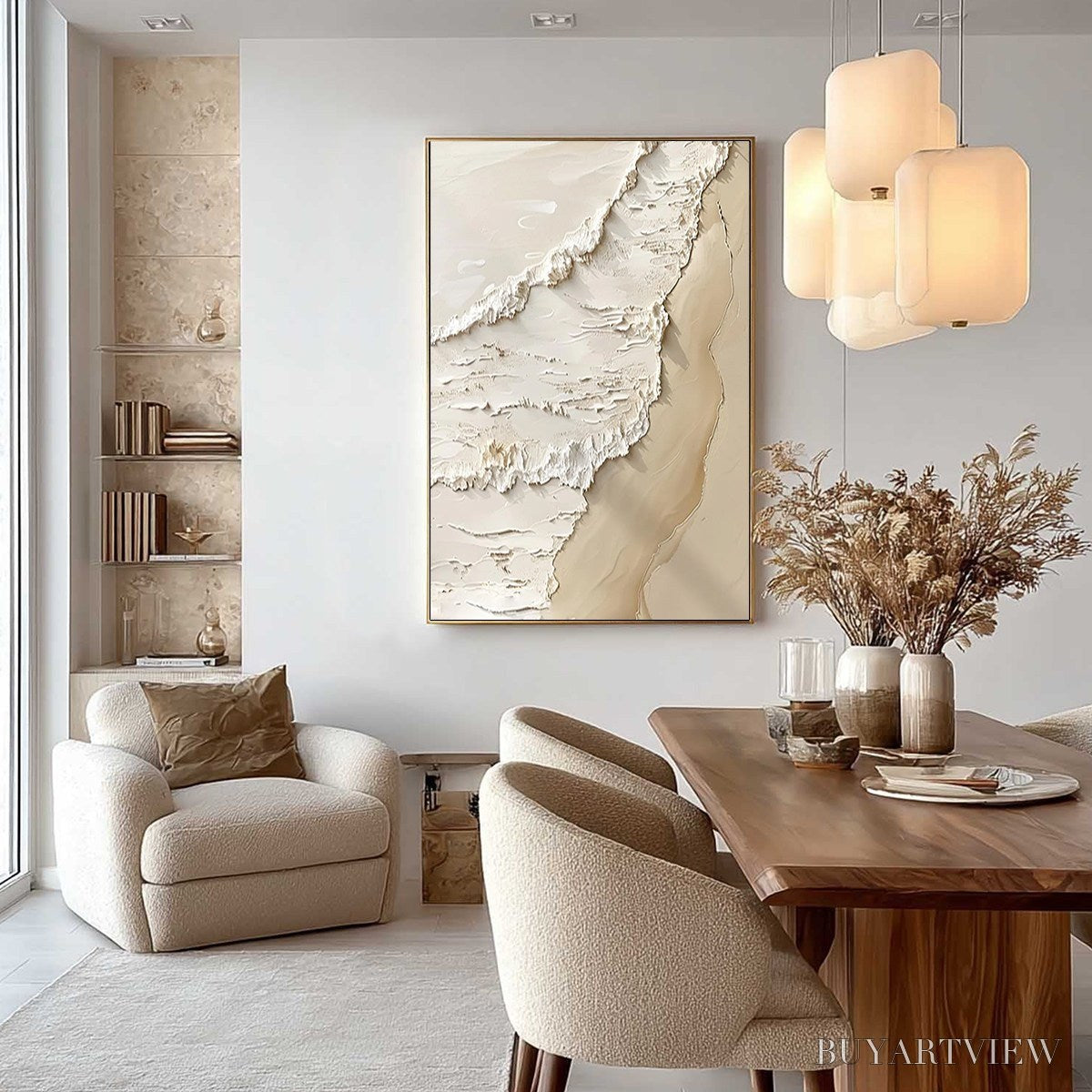 BUYARTVIEW Shoreline Whispers – Textured Minimalist Beach Scene Painting - image 5