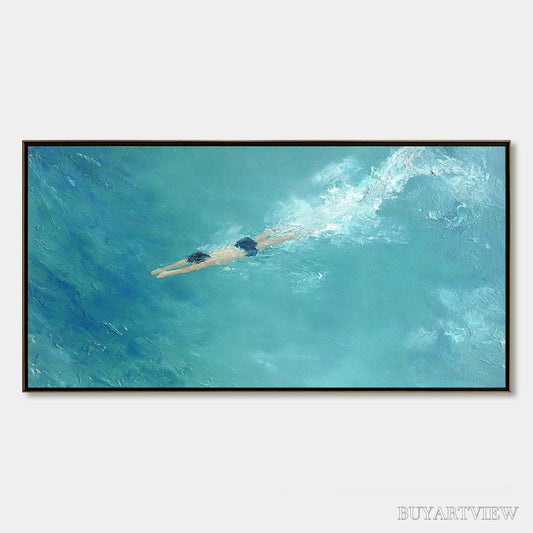 BUYARTVIEW Ocean Dive – Textured Minimalist Seascape Oil Painting - image 1