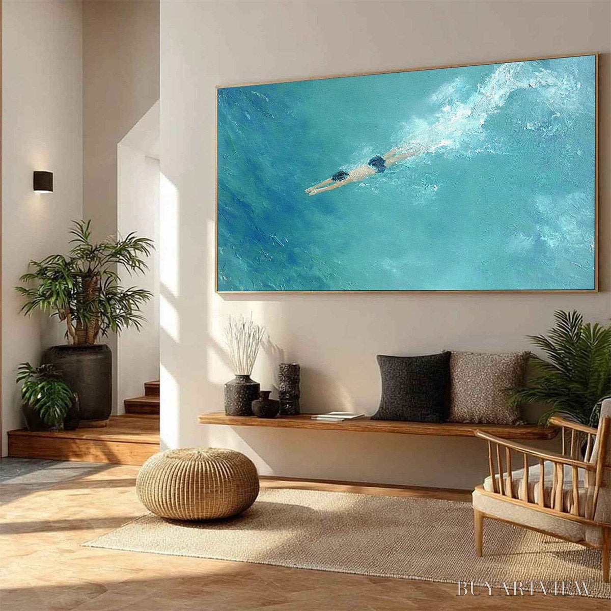 BUYARTVIEW Ocean Dive – Textured Minimalist Seascape Oil Painting - image 5