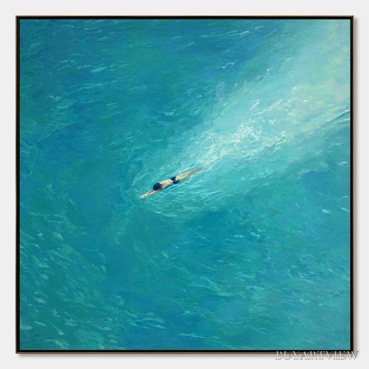 BUYARTVIEW Aqua Solitude – Minimalist Ocean Scene Oil Painting - image 1