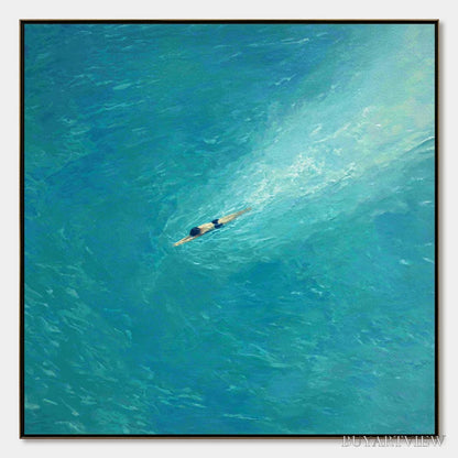 BUYARTVIEW Aqua Solitude – Minimalist Ocean Scene Oil Painting - image 1