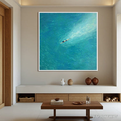 BUYARTVIEW Aqua Solitude – Minimalist Ocean Scene Oil Painting - image 2