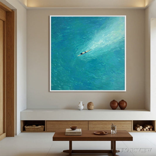 BUYARTVIEW Aqua Solitude – Minimalist Ocean Scene Oil Painting - image 2