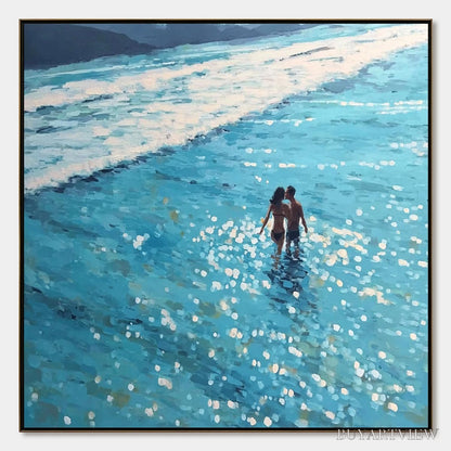 BUYARTVIEW Ocean Embrace – Romantic Beach Scene Oil Painting - image 1