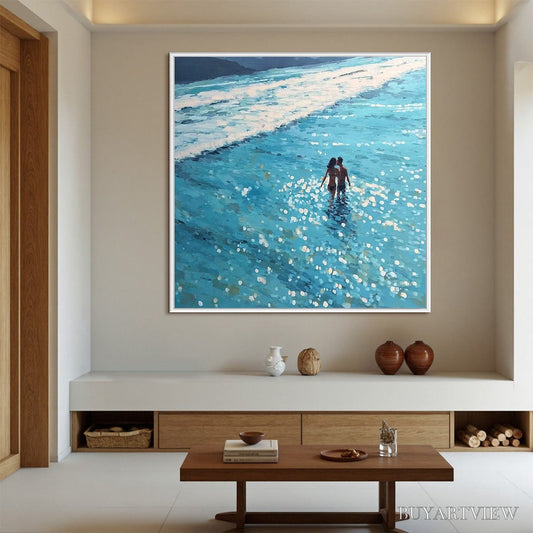 BUYARTVIEW Ocean Embrace – Romantic Beach Scene Oil Painting - image 2