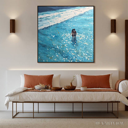 BUYARTVIEW Ocean Embrace – Romantic Beach Scene Oil Painting - image 4