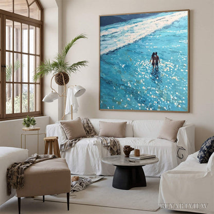 BUYARTVIEW Ocean Embrace – Romantic Beach Scene Oil Painting - image 5