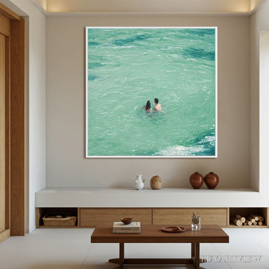 BUYARTVIEW Ocean Embrace – Minimalist Beach Scene Oil Painting - image 2