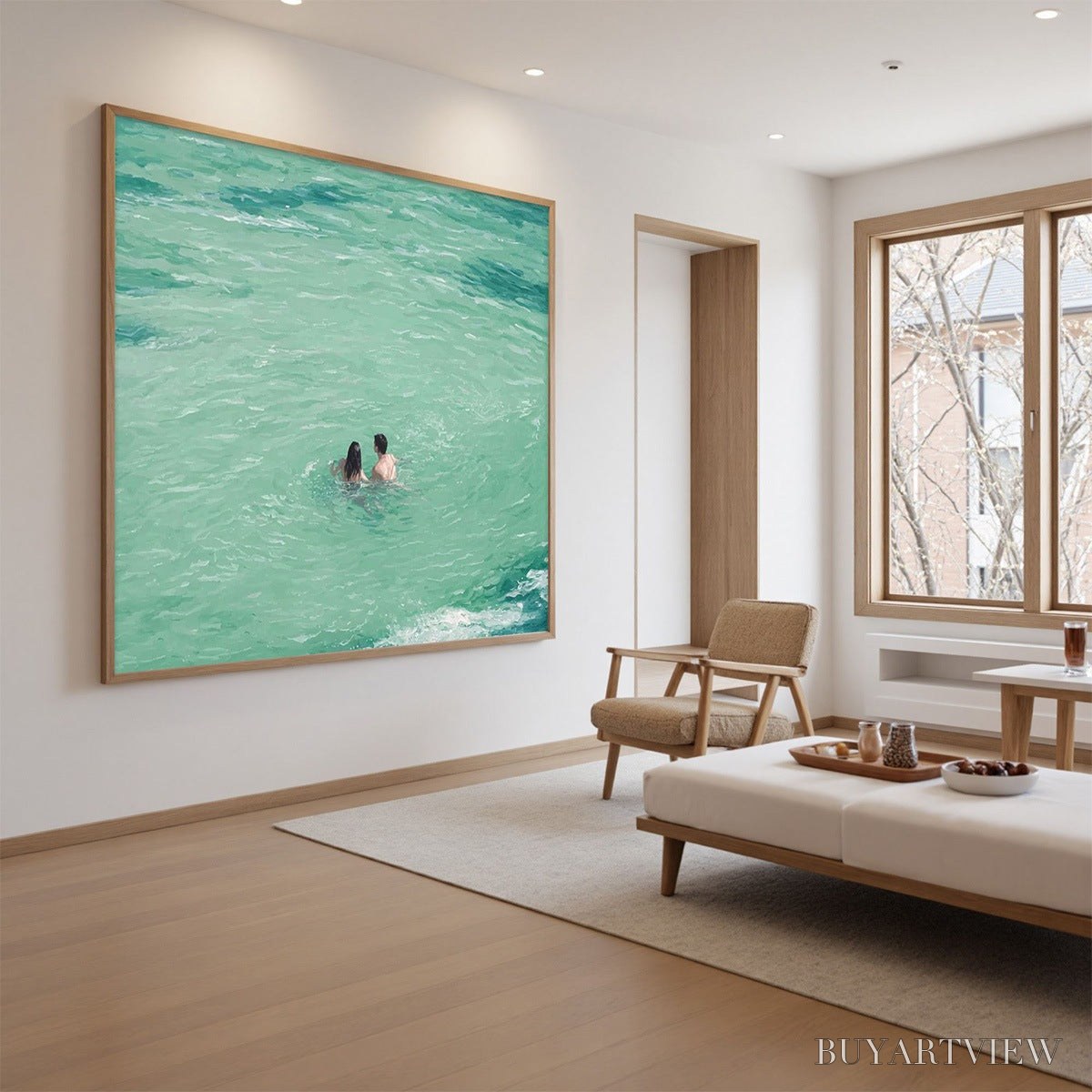 BUYARTVIEW Ocean Embrace – Minimalist Beach Scene Oil Painting - image 3