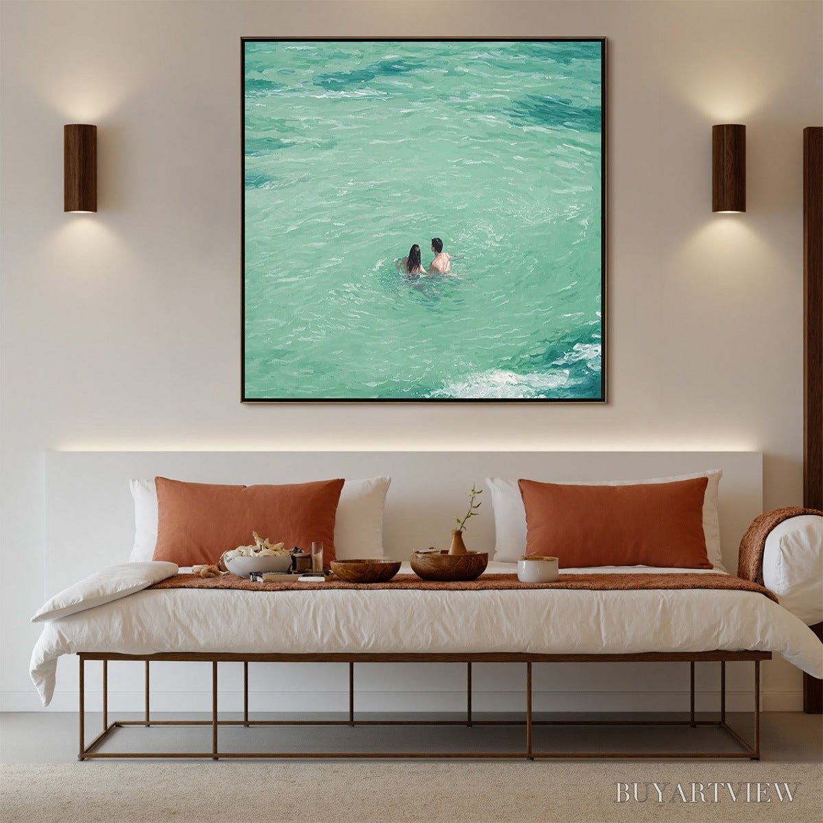 BUYARTVIEW Ocean Embrace – Minimalist Beach Scene Oil Painting - image 4