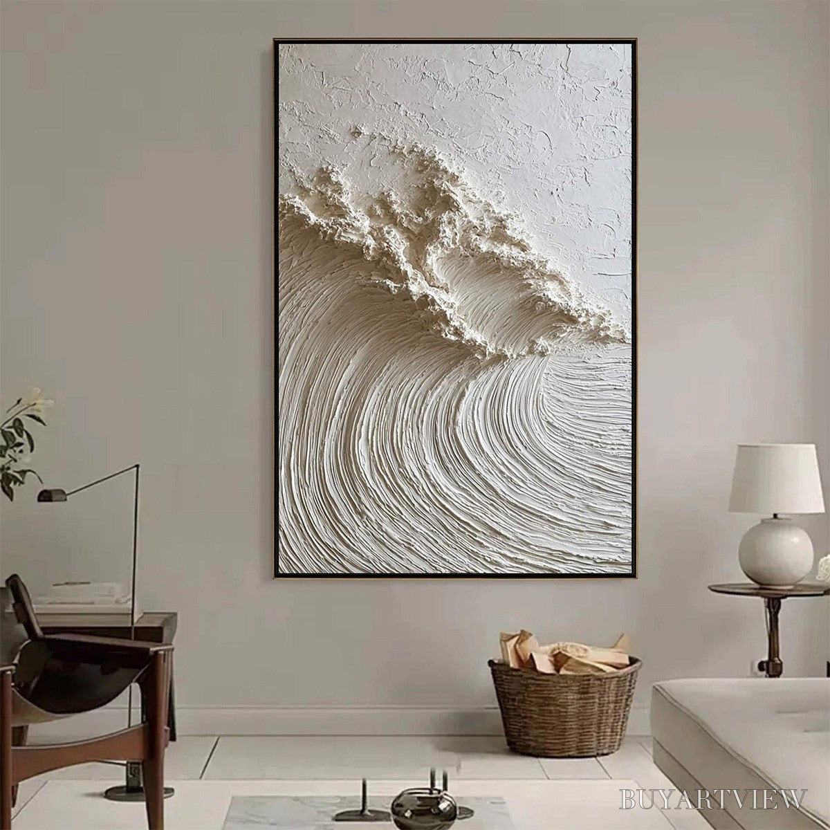 BUYARTVIEW White Wave – Textured Minimalist 3D Oil Painting - image 2