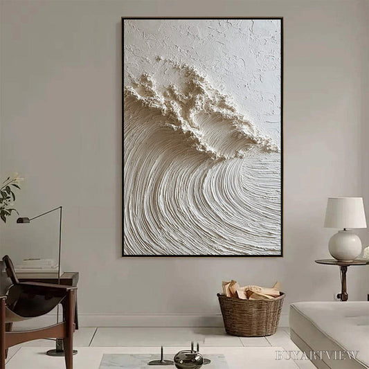 BUYARTVIEW White Wave – Textured Minimalist 3D Oil Painting - image 2