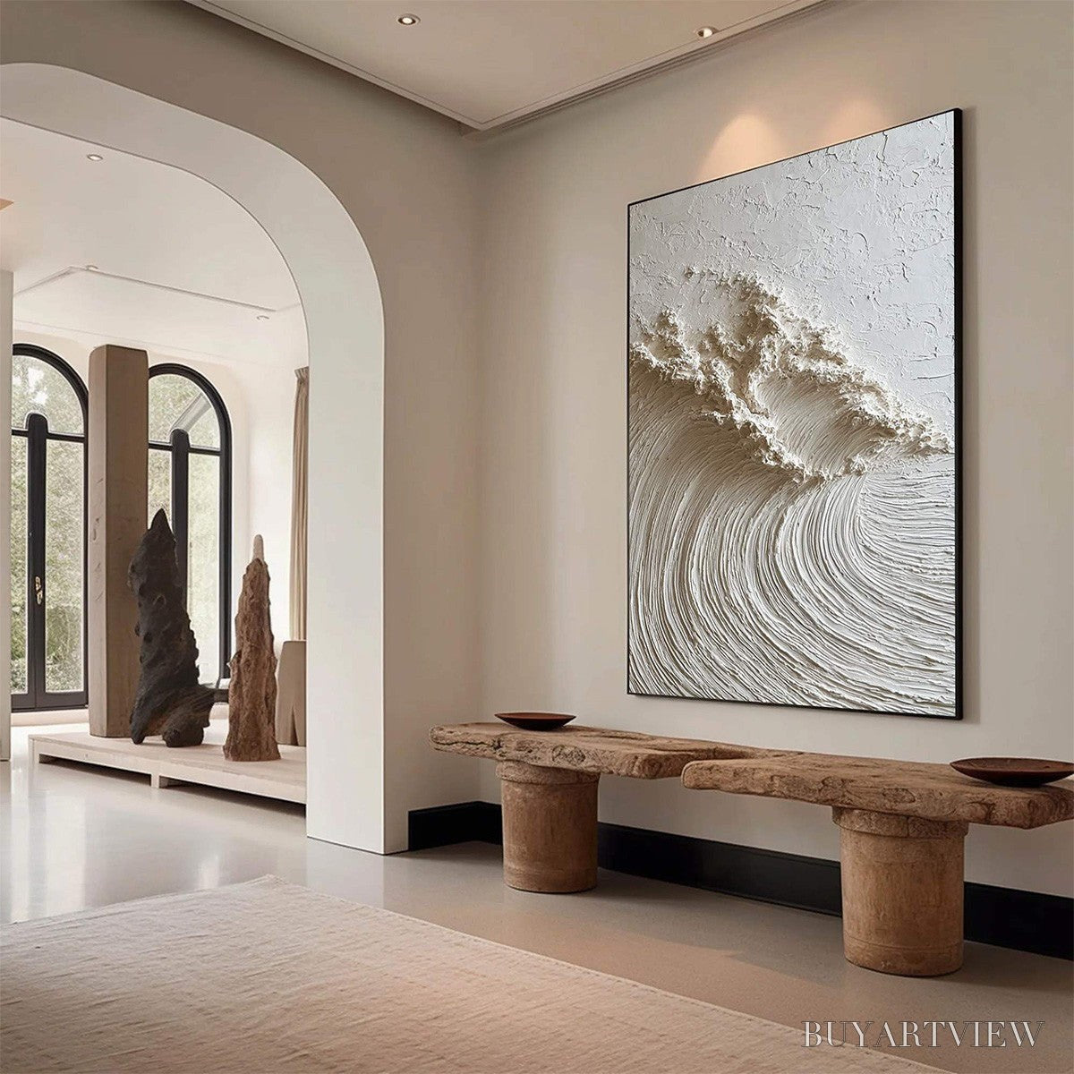 BUYARTVIEW White Wave – Textured Minimalist 3D Oil Painting - image 3