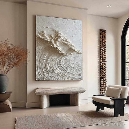 BUYARTVIEW White Wave – Textured Minimalist 3D Oil Painting - image 4