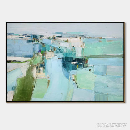 BUYARTVIEW Azure Dream – Textured Abstract Landscape Oil Painting - image 1