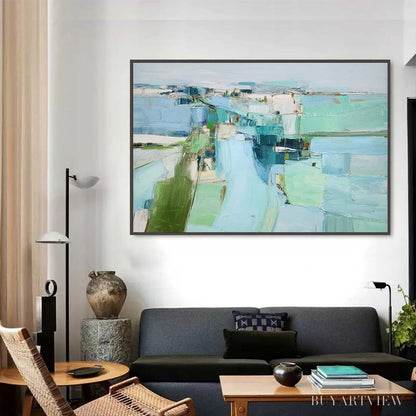 BUYARTVIEW Azure Dream – Textured Abstract Landscape Oil Painting - image 2
