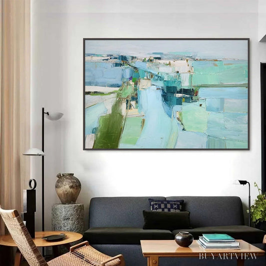 BUYARTVIEW Azure Dream – Textured Abstract Landscape Oil Painting - image 2