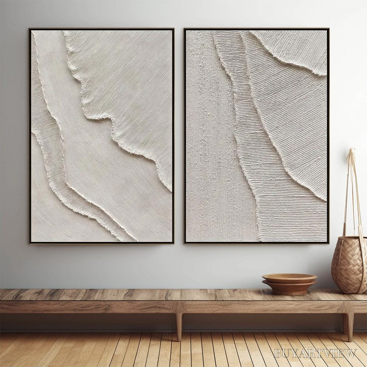 BUYARTVIEW Etched in Stone – Textured Minimalist Abstract Diptych - image 2