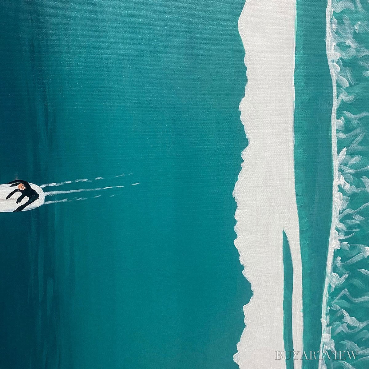 BUYARTVIEW Ocean'S Three – Minimalist Aerial Surfing Scene Oil Painting - image 3