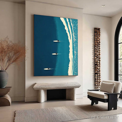 BUYARTVIEW Ocean'S Three – Minimalist Aerial Surfing Scene Oil Painting - image 4