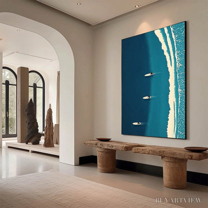 BUYARTVIEW Ocean'S Three – Minimalist Aerial Surfing Scene Oil Painting - image 5