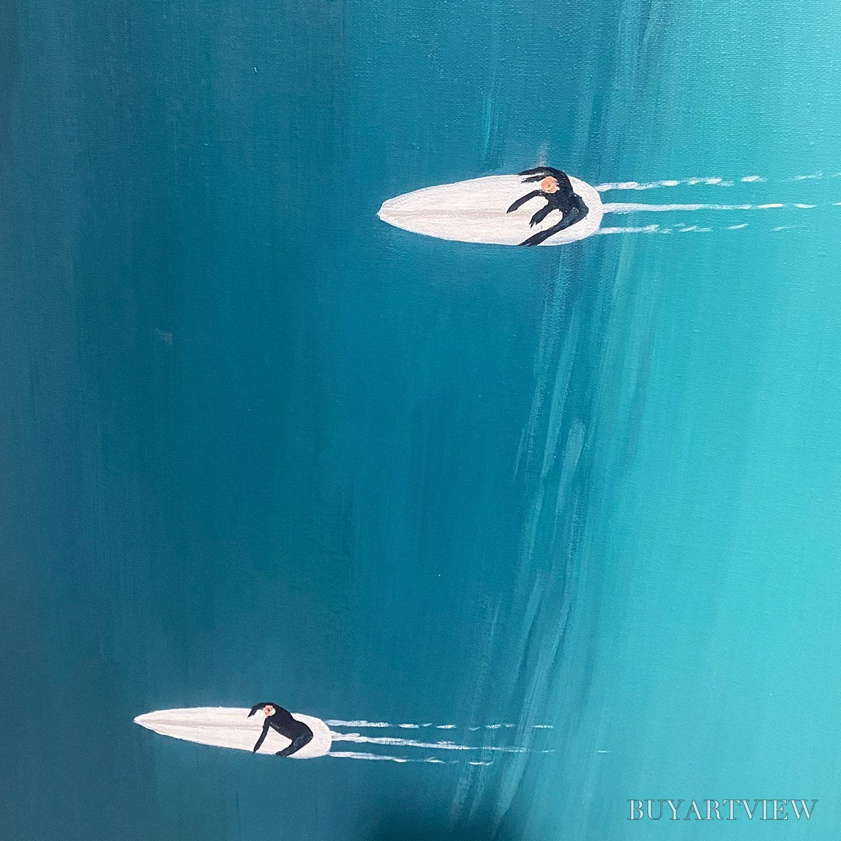 BUYARTVIEW Ocean'S Three – Minimalist Aerial Surfing Scene Oil Painting - image 6