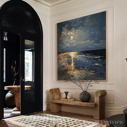 BUYARTVIEW Moonlit Serenity – Impressionist Coastal Night Oil Painting - image 3