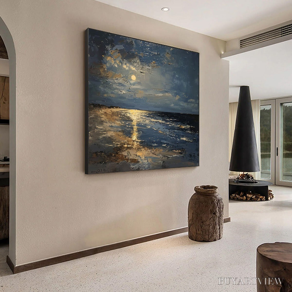 BUYARTVIEW Moonlit Serenity – Impressionist Coastal Night Oil Painting - image 4