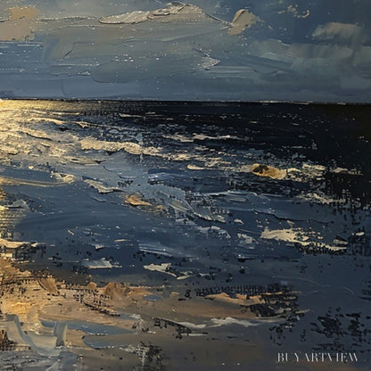 BUYARTVIEW Moonlit Serenity – Impressionist Coastal Night Oil Painting - image 5