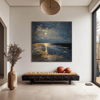 BUYARTVIEW Moonlit Serenity – Impressionist Coastal Night Oil Painting - image 6
