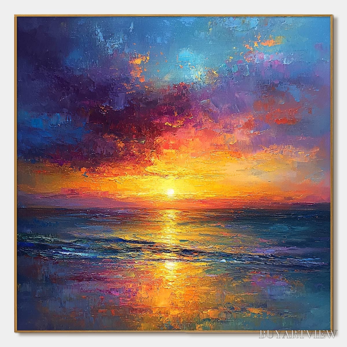 BUYARTVIEW Golden Hour – Vibrant Sunset Seascape Oil Painting - image 1