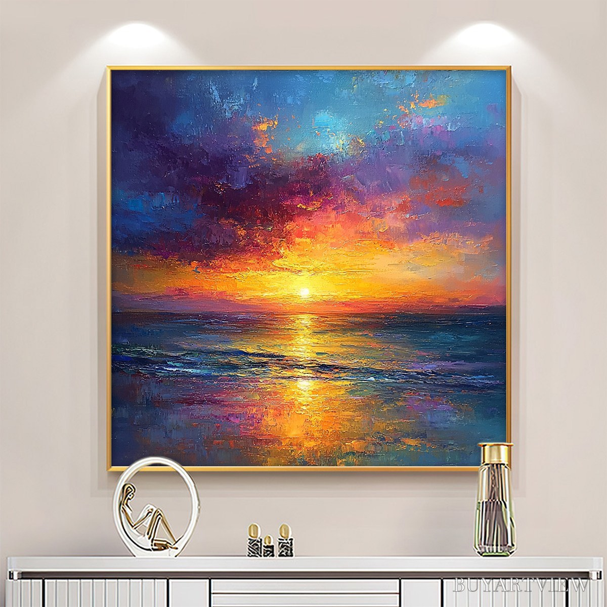 BUYARTVIEW Golden Hour – Vibrant Sunset Seascape Oil Painting - image 2