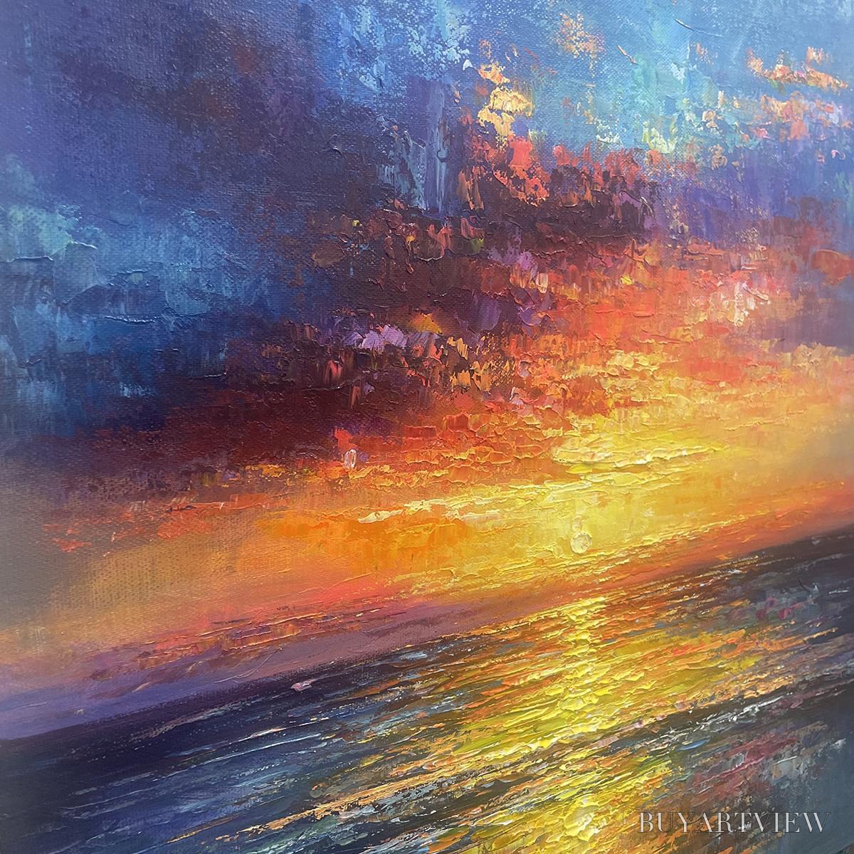 BUYARTVIEW Golden Hour – Vibrant Sunset Seascape Oil Painting - image 3