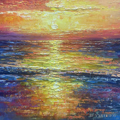 BUYARTVIEW Golden Hour – Vibrant Sunset Seascape Oil Painting - image 5